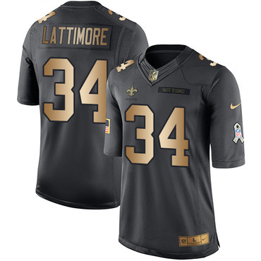 Nike Saints #34 Marshon Lattimore Black Men's Stitched NFL Limited Gold Salute To Service Jersey