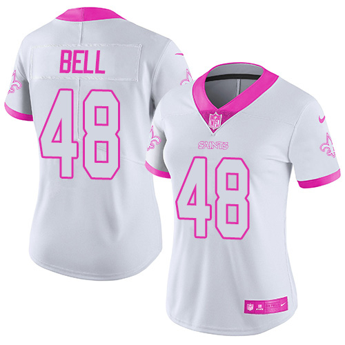 Nike Saints #48 Vonn Bell White Pink Women's Stitched NFL Limited Rush Fashion Jersey
