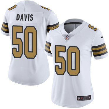 Nike Saints #50 DeMario Davis White Women's Stitched NFL Limited Rush Jersey Nike Saints #50 DeMario Davis White Women's Stitched NFL Limited Rush Jersey
