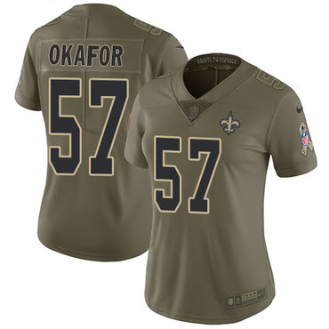 Nike Saints #57 Alex Okafor Olive Women's Stitched NFL Limited 2017 Salute to Service Jersey