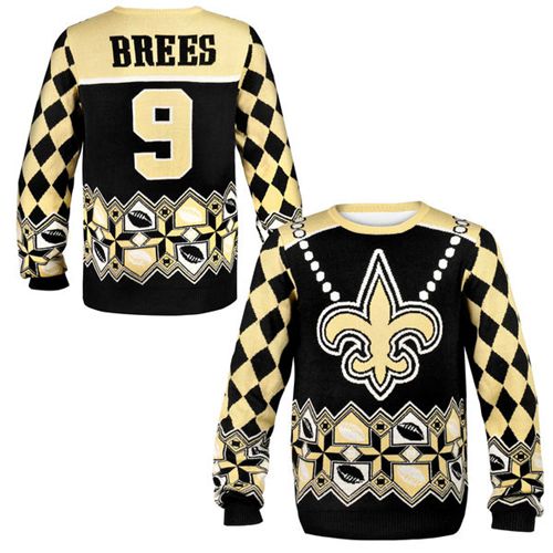 Nike Saints #9 Drew Brees Black Gold Men's Ugly Sweater Nike Saints #9 Drew Brees Black Gold Men's Ugly Sweater