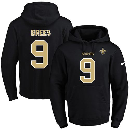 Nike Saints #9 Drew Brees Black Name & Number Pullover NFL Hoodie Nike Saints #9 Drew Brees Black Name & Number Pullover NFL Hoodie