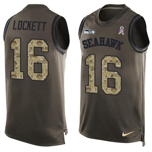 Nike Seahawks #16 Tyler Lockett Green Men's Stitched NFL Limited Salute To Service Tank Top Jersey