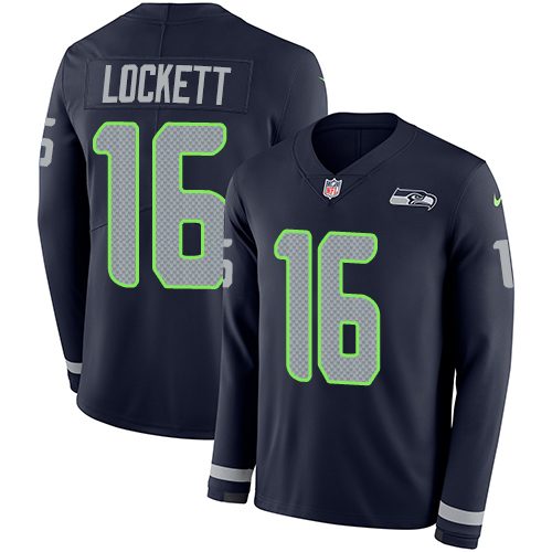 Nike Seahawks #16 Tyler Lockett Steel Blue Team Color Men's Stitched NFL Limited Therma Long Sleeve Jersey Nike Seahawks #16 Tyler Lockett Steel Blue Team Color Men's Stitched NFL Limited Therma Long Sleeve Jersey