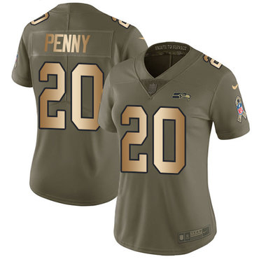 Nike Seahawks #20 Rashaad Penny Olive Gold Women's Stitched NFL Limited 2017 Salute to Service Jersey Nike Seahawks #20 Rashaad Penny Olive Gold Women's Stitched NFL Limited 2017 Salute to Service Jersey