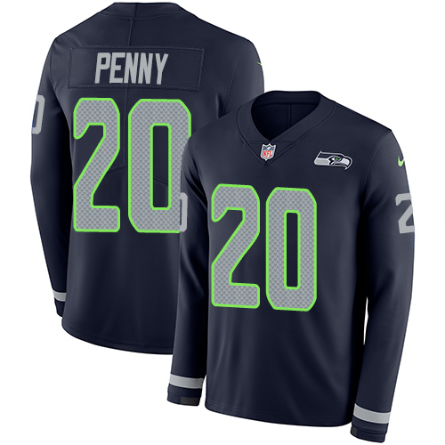 Nike Seahawks #20 Rashaad Penny Steel Blue Team Color Men's Stitched NFL Limited Therma Long Sleeve Jersey Nike Seahawks #20 Rashaad Penny Steel Blue Team Color Men's Stitched NFL Limited Therma Long Sleeve Jersey