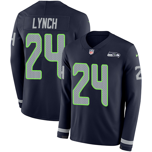 Nike Seahawks #24 Marshawn Lynch Steel Blue Team Color Men's Stitched NFL Limited Therma Long Sleeve Jersey Nike Seahawks #24 Marshawn Lynch Steel Blue Team Color Men's Stitched NFL Limited Therma Long Sleeve Jersey