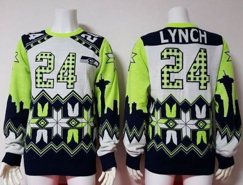 Nike Seahawks #24 Marshawn Lynch White Men's Ugly Sweater Nike Seahawks #24 Marshawn Lynch White Men's Ugly Sweater