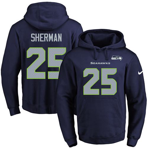 Nike Seahawks #25 Richard Sherman Navy Blue Name & Number Pullover NFL Hoodie Nike Seahawks #25 Richard Sherman Navy Blue Name & Number Pullover NFL Hoodie
