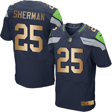 Nike Seahawks #25 Richard Sherman Steel Blue Team Color Men's Stitched NFL Elite Gold Jersey Nike Seahawks #25 Richard Sherman Steel Blue Team Color Men's Stitched NFL Elite Gold Jersey