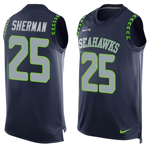 Nike Seahawks #25 Richard Sherman Steel Blue Team Color Men's Stitched NFL Limited Tank Top Jersey Nike Seahawks #25 Richard Sherman Steel Blue Team Color Men's Stitched NFL Limited Tank Top Jersey