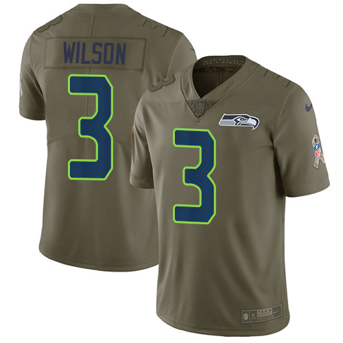 Nike Seahawks #3 Russell Wilson Olive Men's Stitched NFL Limited 2017 Salute to Service Jersey Nike Seahawks #3 Russell Wilson Olive Men's Stitched NFL Limited 2017 Salute to Service Jersey