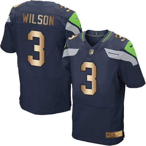Nike Seahawks #3 Russell Wilson Steel Blue Team Color Men's Stitched NFL Elite Gold Jersey Nike Seahawks #3 Russell Wilson Steel Blue Team Color Men's Stitched NFL Elite Gold Jersey
