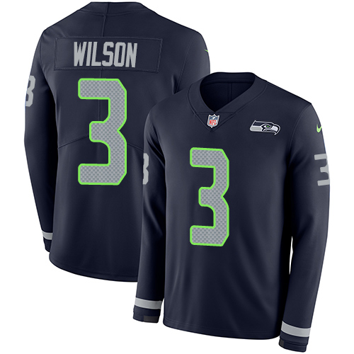 Nike Seahawks #3 Russell Wilson Steel Blue Team Color Men's Stitched NFL Limited Therma Long Sleeve Jersey Nike Seahawks #3 Russell Wilson Steel Blue Team Color Men's Stitched NFL Limited Therma Long Sleeve Jersey
