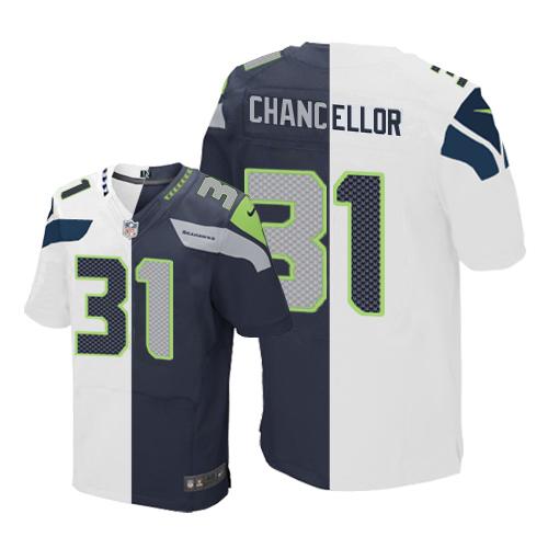 Nike Seahawks #31 Kam Chancellor White Steel Blue Men's Stitched NFL Elite Split Jersey Nike Seahawks #31 Kam Chancellor White Steel Blue Men's Stitched NFL Elite Split Jersey