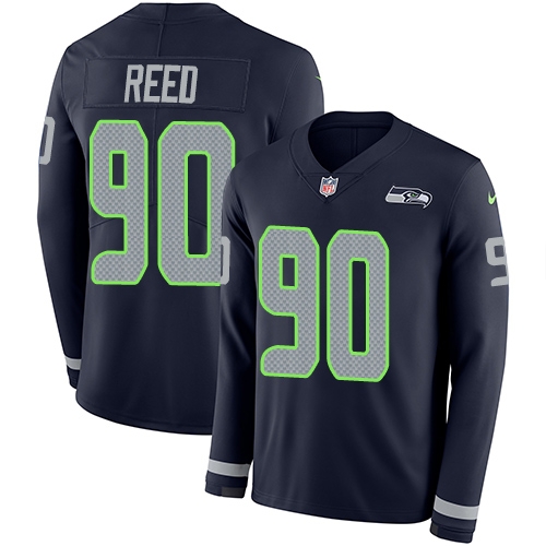 Nike Seahawks #90 Jarran Reed Steel Blue Team Color Men's Stitched NFL Limited Therma Long Sleeve Jersey