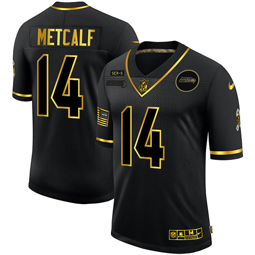 Nike Seahawks 14 DK Metcalf Black Gold 2020 Salute To Service Limited Jersey