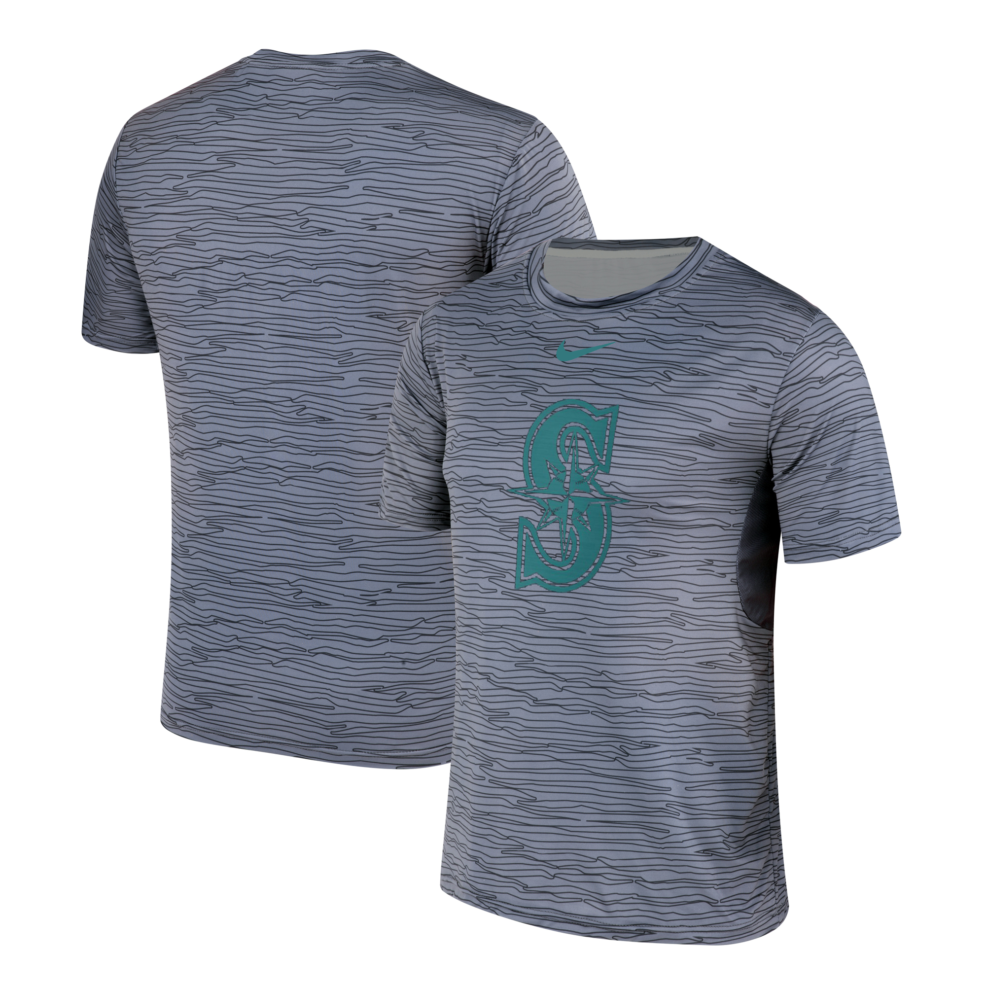 Nike Seattle Mariners Gray Black Striped Logo Performance T-Shirt Nike Seattle Mariners Gray Black Striped Logo Performance T-Shirt
