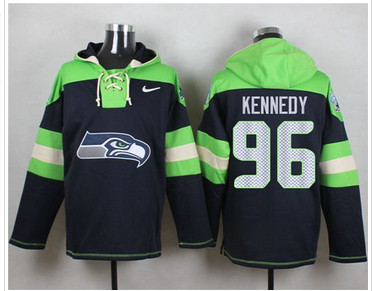 Nike Seattle Seahawks #96 Cortez Kennedy Steel Blue Player Pullover NFL Hoodie