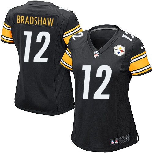 Nike Steelers #12 Terry Bradshaw Black Team Color Women's Stitched NFL Elite Jersey