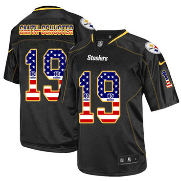 Nike Steelers #19 JuJu Smith-Schuster Black Men's Stitched NFL Elite USA Flag Fashion Jersey Nike Steelers #19 JuJu Smith-Schuster Black Men's Stitched NFL Elite USA Flag Fashion Jersey