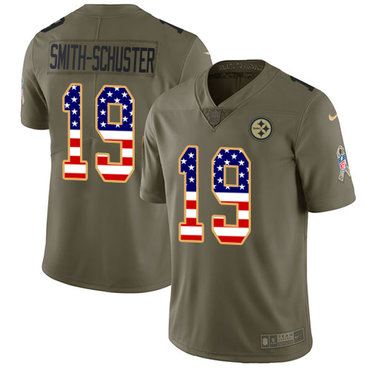 Nike Steelers #19 JuJu Smith-Schuster Olive USA Flag Men's Stitched NFL Limited 2017 Salute To Service Jersey