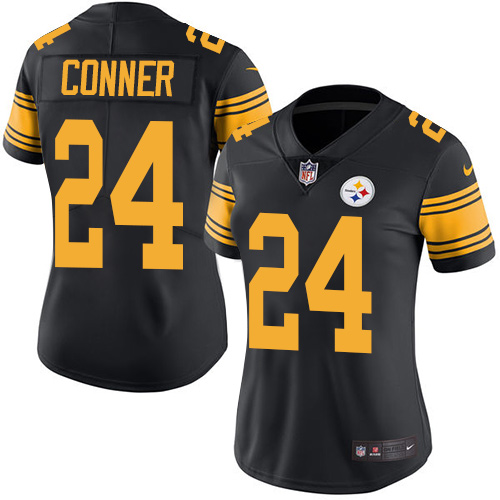 Nike Steelers #24 James Conner Black Women's Stitched NFL Limited Rush Jersey
