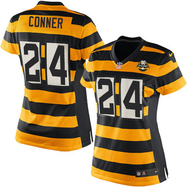 Nike Steelers #24 James Conner Yellow Black Alternate Women's Stitched NFL Elite Jersey