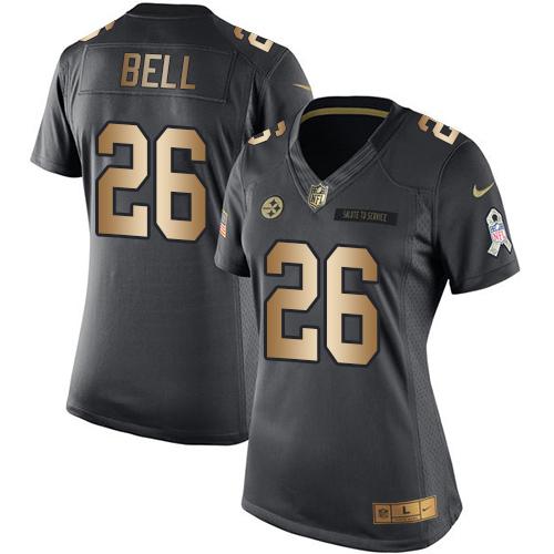 Nike Steelers #26 Le'Veon Bell Black Women's Stitched NFL Limited Gold Salute to Service Jersey