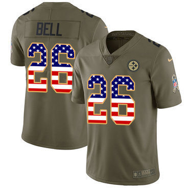 Nike Steelers #26 Le'Veon Bell Olive USA Flag Men's Stitched NFL Limited 2017 Salute To Service Jersey