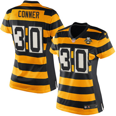 Nike Steelers #30 James Conner Yellow Black Alternate Women's Stitched NFL Elite Jersey