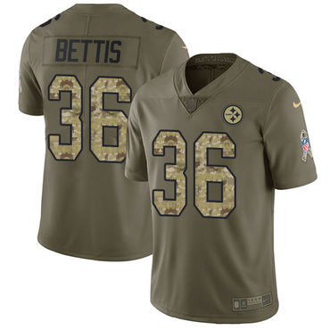 Nike Steelers #36 Jerome Bettis Olive Camo Men's Stitched NFL Limited 2017 Salute To Service Jersey
