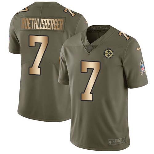 Nike Steelers #7 Ben Roethlisberger Olive Gold Men's Stitched NFL Limited 2017 Salute To Service Jersey