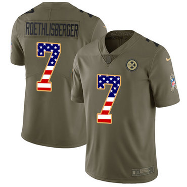Nike Steelers #7 Ben Roethlisberger Olive USA Flag Men's Stitched NFL Limited 2017 Salute To Service Jersey