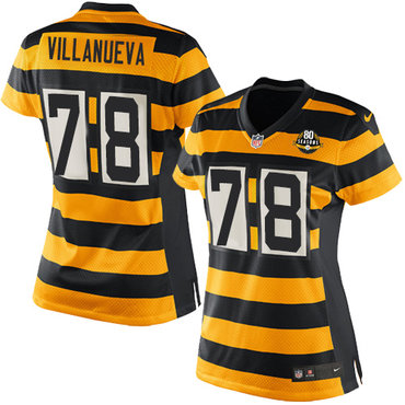 Nike Steelers #78 Alejandro Villanueva Yellow Black Alternate Women's Stitched NFL Limited Jersey