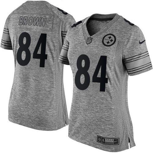 Nike Steelers #84 Antonio Brown Gray Women's Stitched NFL Limited Gridiron Gray Jersey