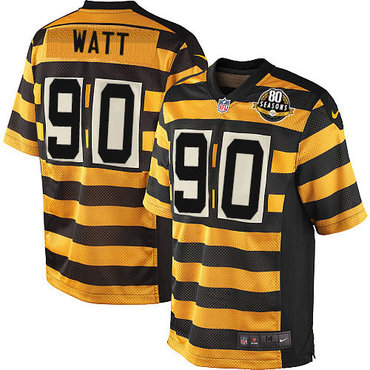 Nike Steelers #90 T. J. Watt Black Yellow Alternate Youth Stitched NFL Elite Jersey