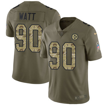 Nike Steelers #90 T. J. Watt Olive Camo Men's Stitched NFL Limited 2017 Salute To Service Jersey