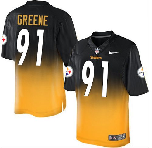 Nike Steelers #91 Kevin Greene Black Gold Men's Stitched NFL Elite Fadeaway Fashion Jersey