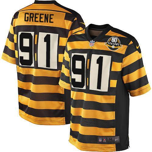 Nike Steelers #91 Kevin Greene Yellow Black Alternate Men's Stitched NFL 80TH Throwback Elite Jersey