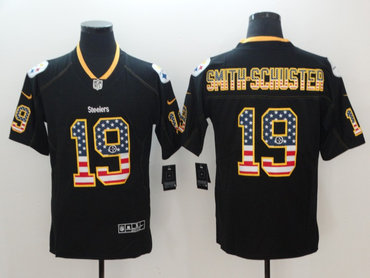 Nike Steelers 19 JuJu Smith-Schuster Black USA Flag Color Rush Limited Jersey