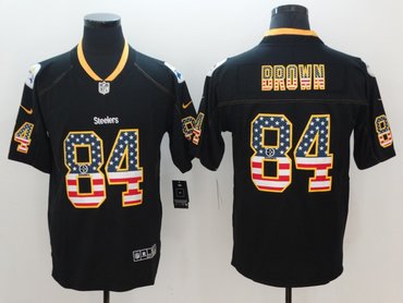 Nike Steelers 84 Antonio Brown Black USA Flag Fashion Color Rush Limited Jersey