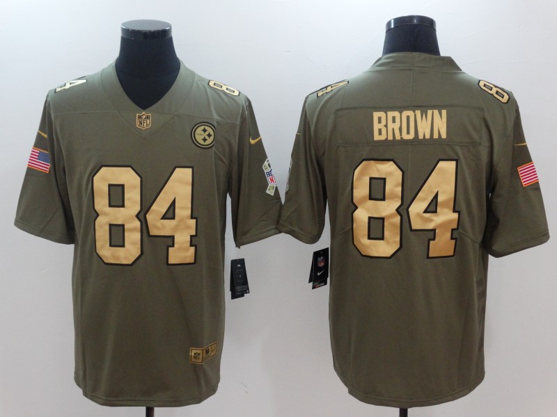 Nike Steelers 84 Antonio Brown Olive Gold Salute To Service Limited Jersey