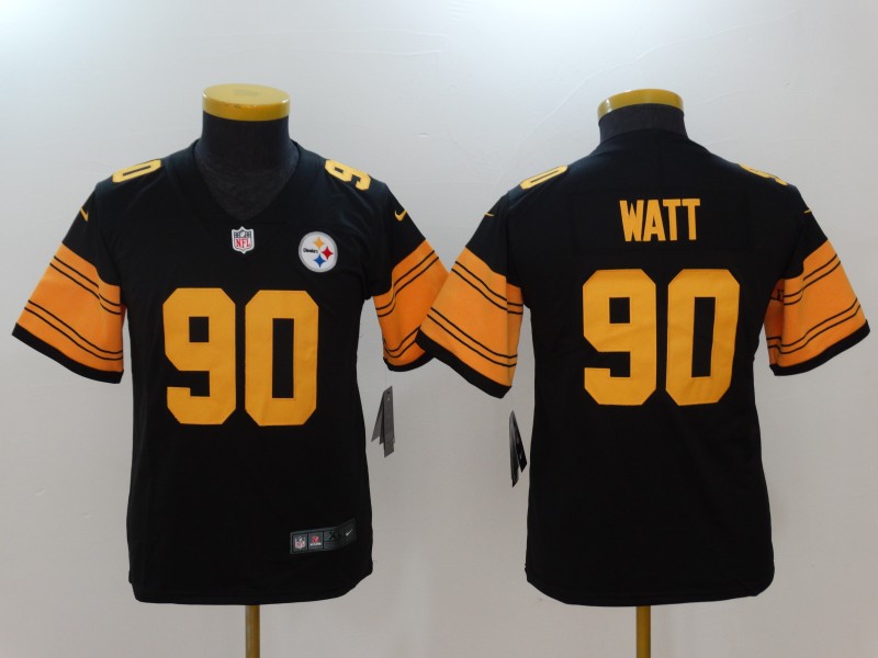 Nike Steelers 90 T.J. Watt Black Youth Color Rush Limited Jersey