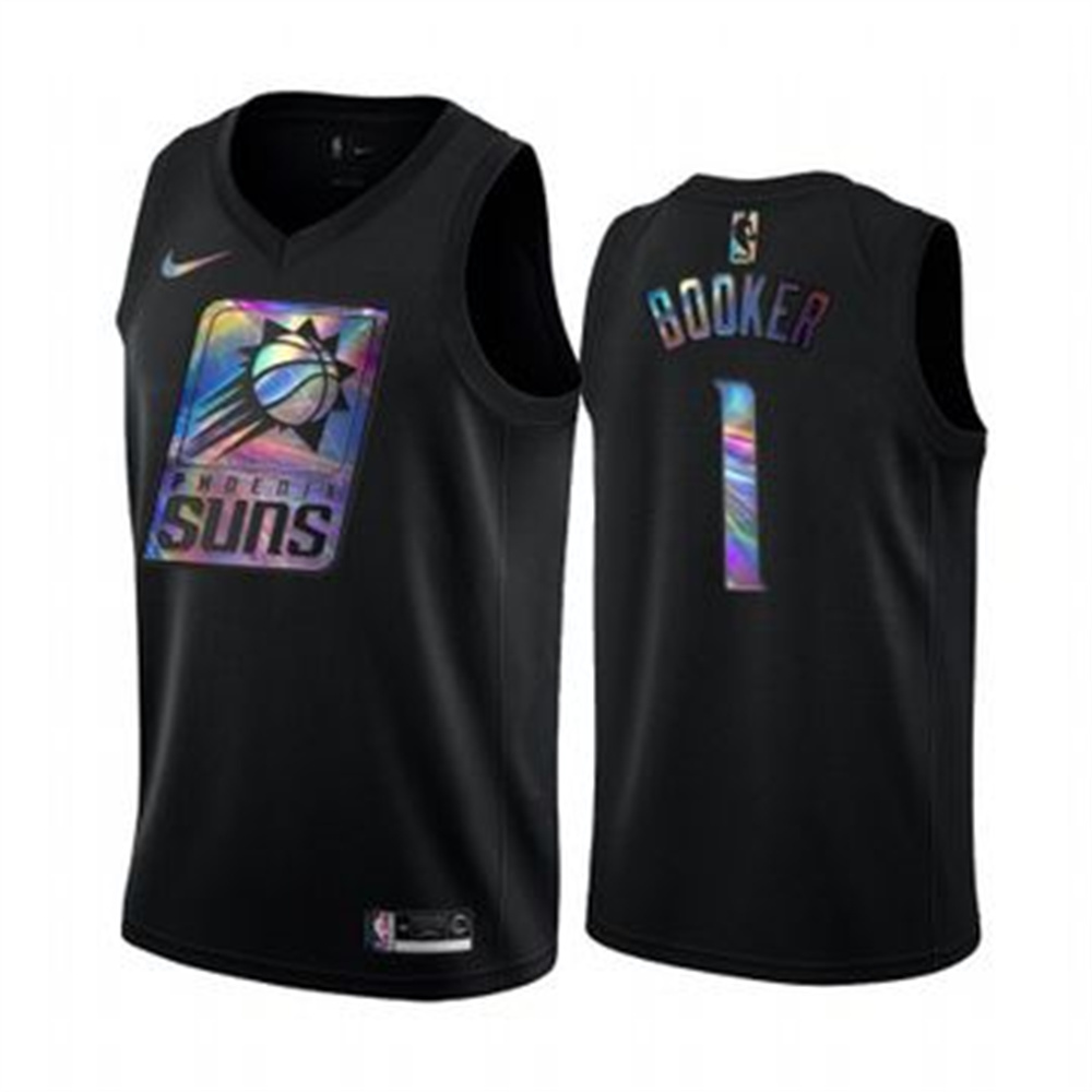 Nike Suns #1 Devin Booker Men's Iridescent Holographic Collection NBA Jersey - Black