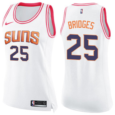 Nike Suns #25 Mikal Bridges White Pink Women's NBA Swingman Fashion Jersey