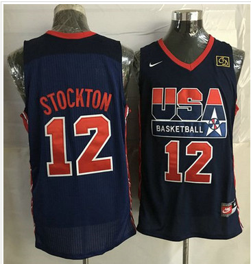 Nike Team USA #12 John Stockton Dark Blue 2012 USA Basketball Retro Stitched NBA Jersey