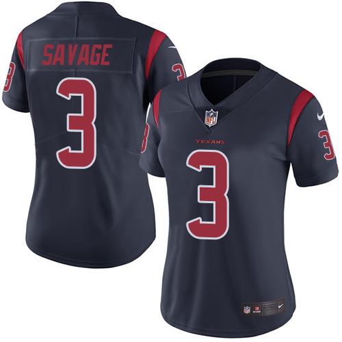 Nike Texans #3 Tom Savage Navy Blue Women's Stitched NFL Limited Rush Jersey