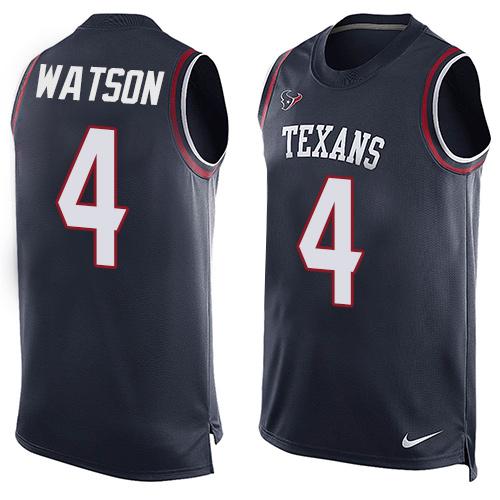 Nike Texans #4 Deshaun Watson Navy Blue Team Color Men's Stitched NFL Limited Tank Top Jersey Nike Texans #4 Deshaun Watson Navy Blue Team Color Men's Stitched NFL Limited Tank Top Jersey