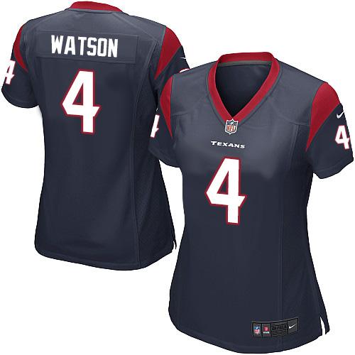 Nike Texans #4 Deshaun Watson Navy Blue Team Color Women's Stitched NFL Elite Jersey